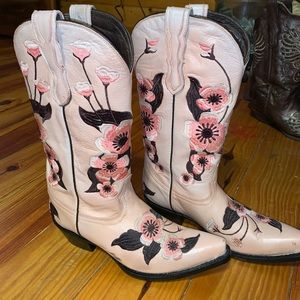 Embroidered Pink Floral Cowboy Boots